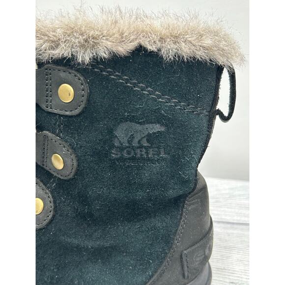 Sorel Womens Black Suede Explorer Joan Waterproof Winter Boots Faux Fur Size 6.5 - Picture 8 of 11